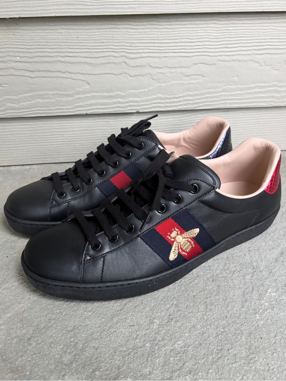 Gucci Ace Gold Bee Black Leather Sneakers